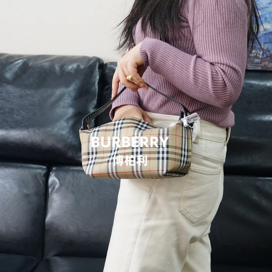 95新 BURBERRY/博柏利 巴宝莉/格纹手提包/F3WJ12627363/7363