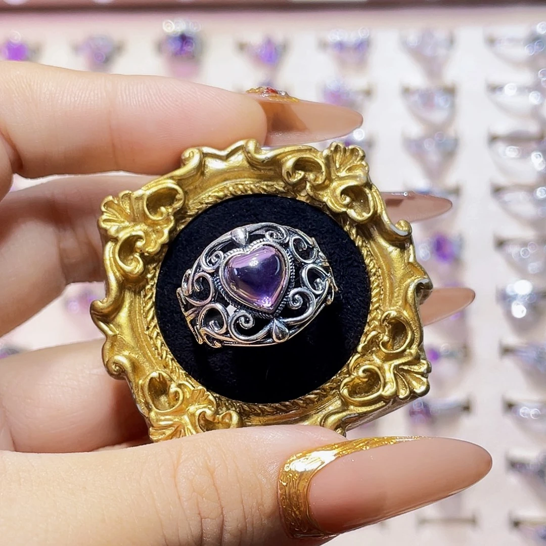 猫***925银紫水爱心戒指