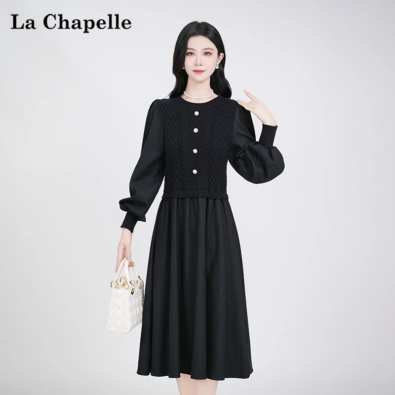 【拉夏贝尔】法式气质设计感高腰时尚修身显瘦长袖两件套女