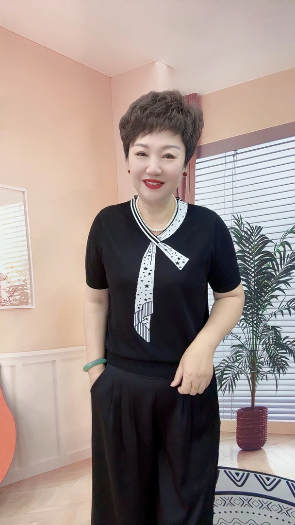 【于姐】2199飘带短袖天丝小衫