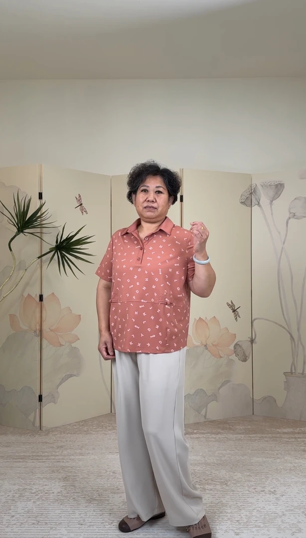 妈妈短袖t恤Polo衫女翻领印花宽松半袖夏装新款中老年洋气上衣