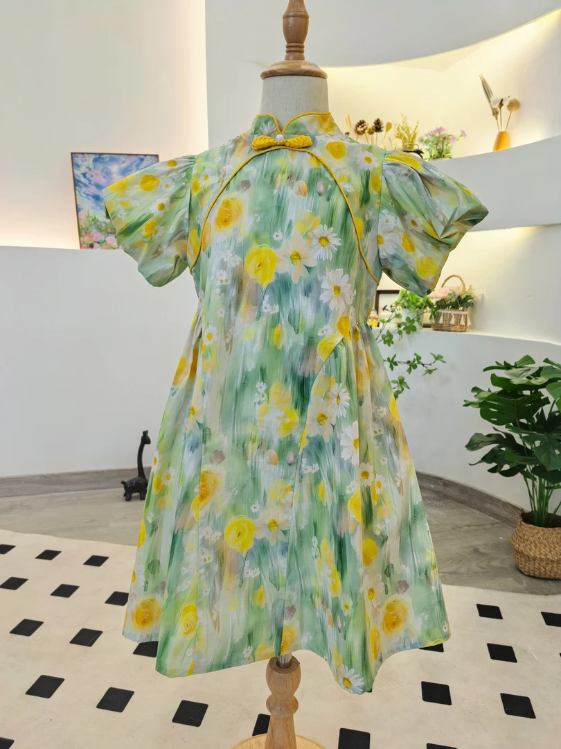 中国风夏款裙子女童夏季时尚气质印花设计女宝裙子夏日小裙子