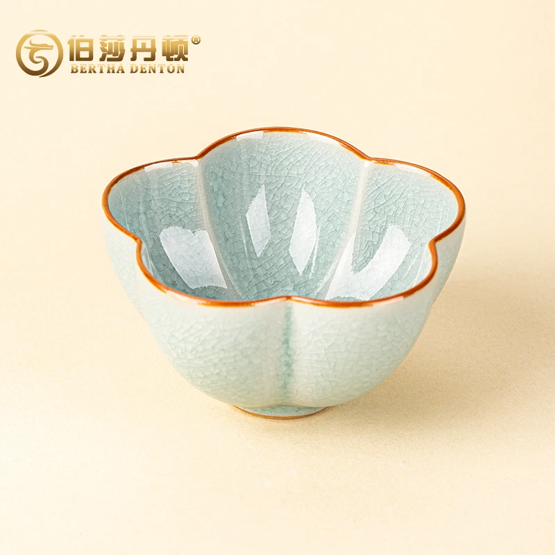 BERTHA DENTO冰花茶杯花瓣主人杯汝窑复古茶杯陶瓷品茗杯功夫茶具