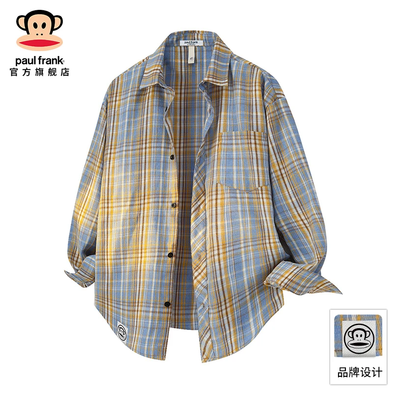 paul frank/大嘴猴长袖格子衬衫男秋冬新款日系休闲百搭宽松衬衣