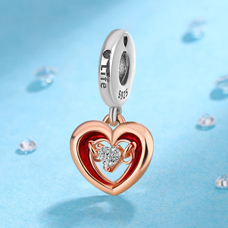 吊坠925银 潘家同款爱心灵动吊坠925纯银手链diy怦然心动珠子配件