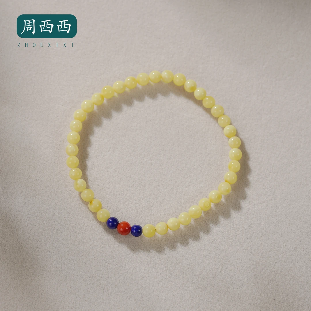周西西精美蜜蜡青金石路路通手串4.5mm气质百搭多样性发货19587