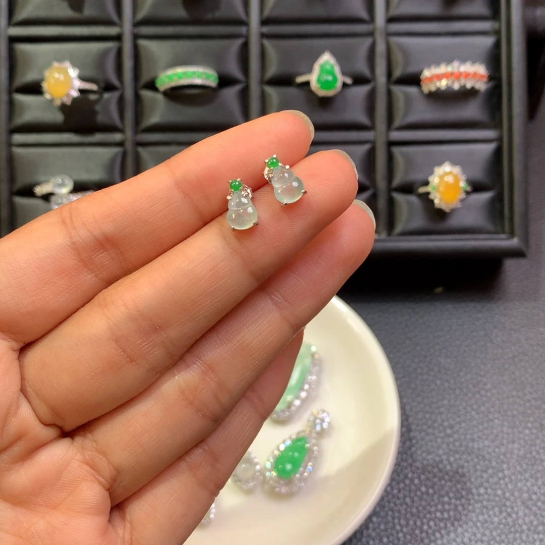 翡翠银S925镶嵌耳饰