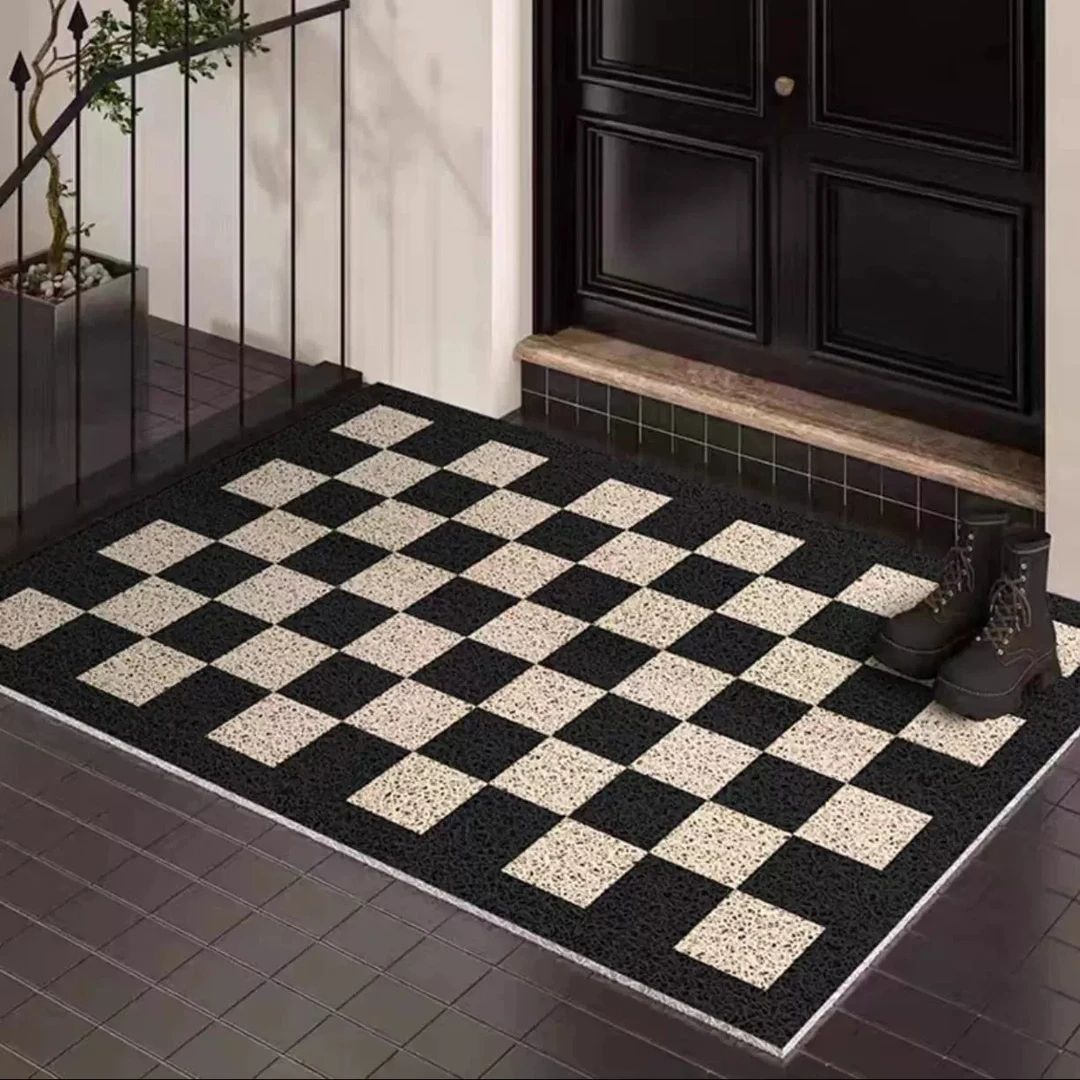 丝圈入户门地垫家用大门口蹭土加厚脚垫黑白耐脏免洗地垫