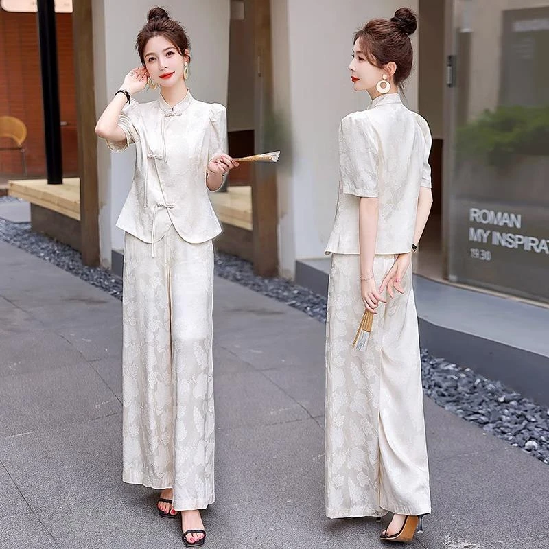 新中式国风改良旗袍盘扣套装女2025新款后妈裙2025新款爆款洋气