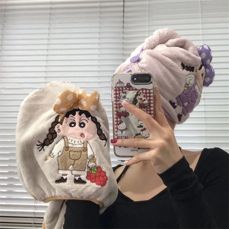 ins可爱刺绣小新干发帽女加厚超强吸水珊瑚绒速干包头发毛巾浴帽
