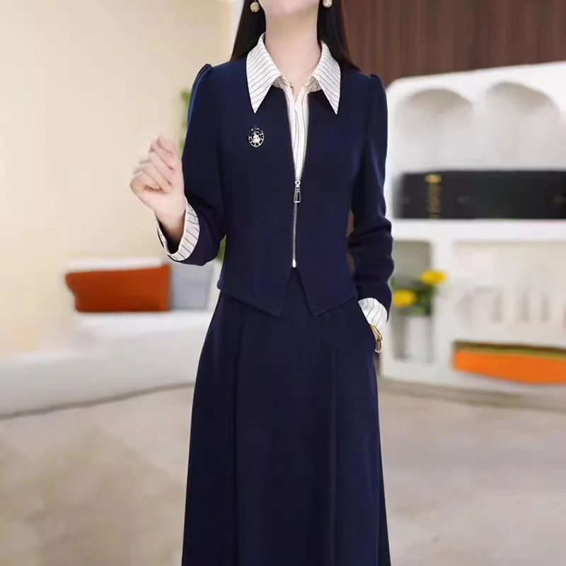 设计感拼接气质条纹连衣裙女2025春季新款遮肚收腰显瘦中长款裙子