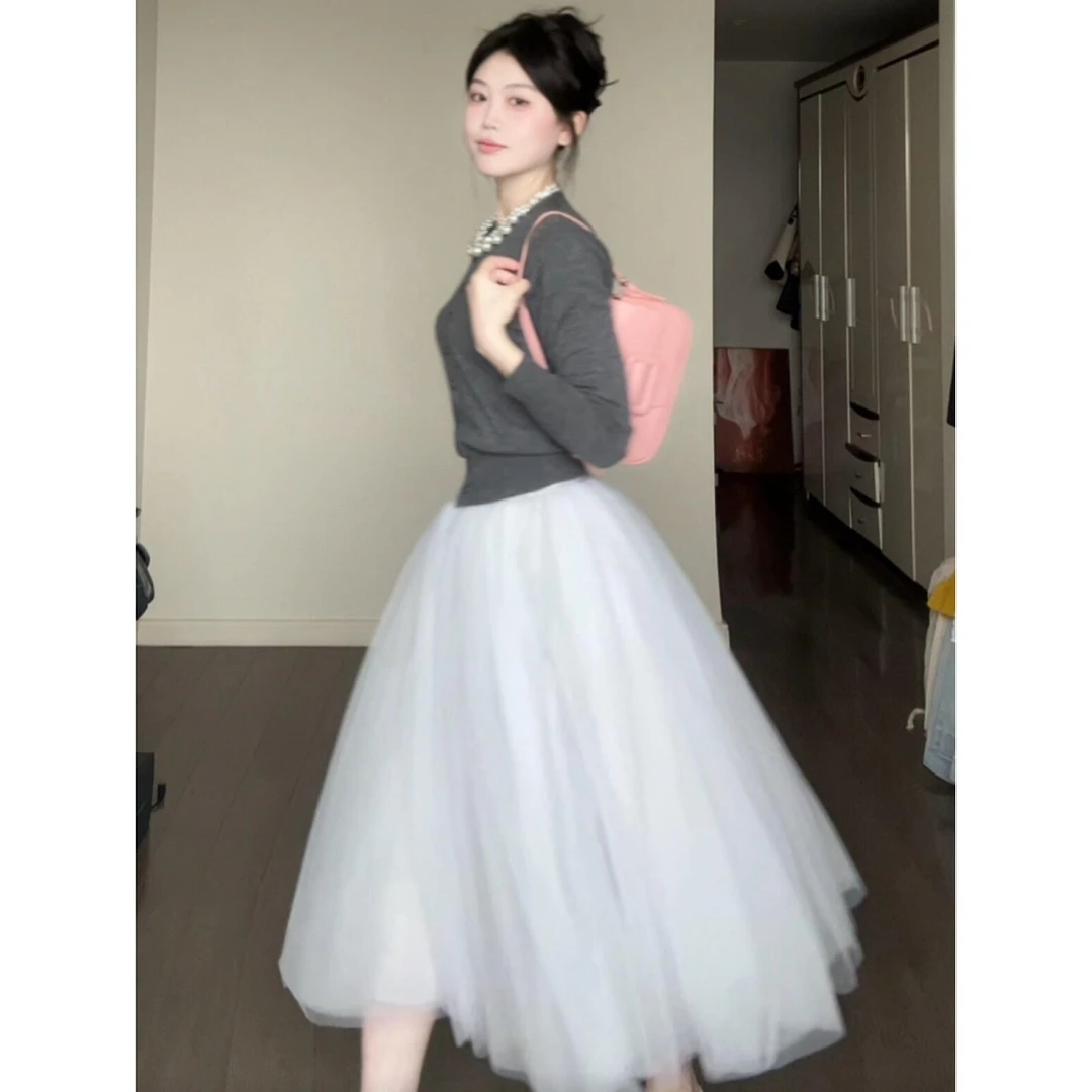 MARIE.COCO法式气质修身显瘦开衫上衣早秋百搭温柔半身纱裙一整套