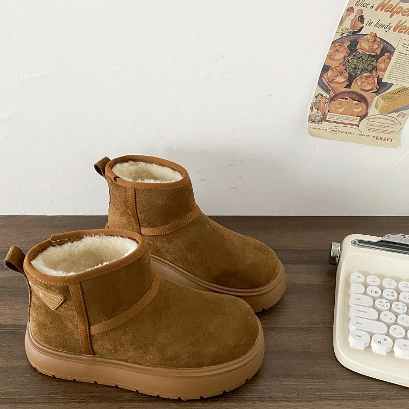 喜叔 美拉德覆古厚底雪地靴女2025新款冬季保暖大头鞋加绒短靴