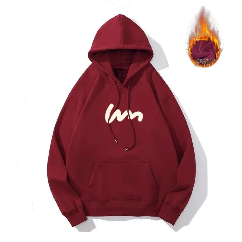 仓石一树随笔线连帽卫衣男款加绒潮牌宽松简约百搭情侣装舒适上衣