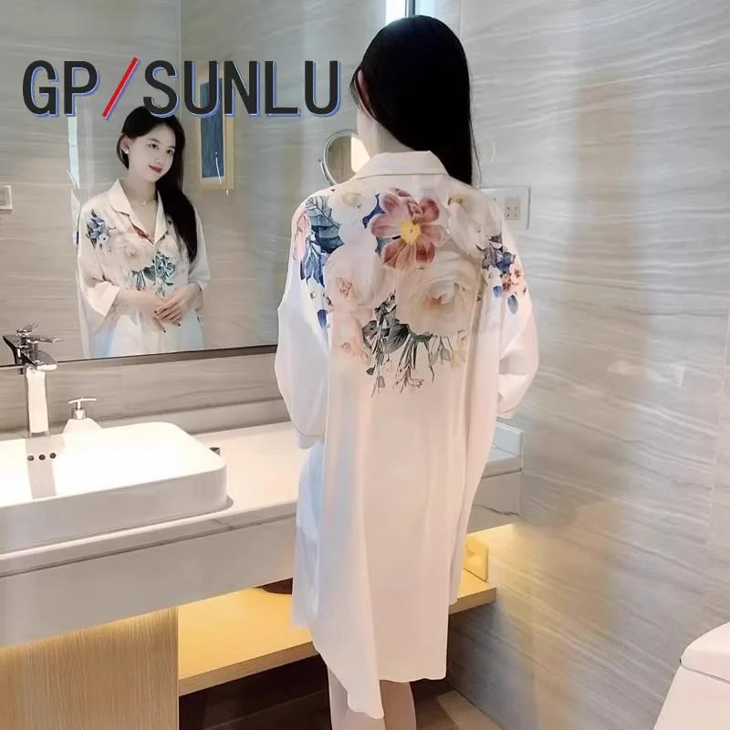 日本小众GP冰雪丝睡裙女夏季睡衣薄款衬衫爆款网红风冰感冰丝宽松