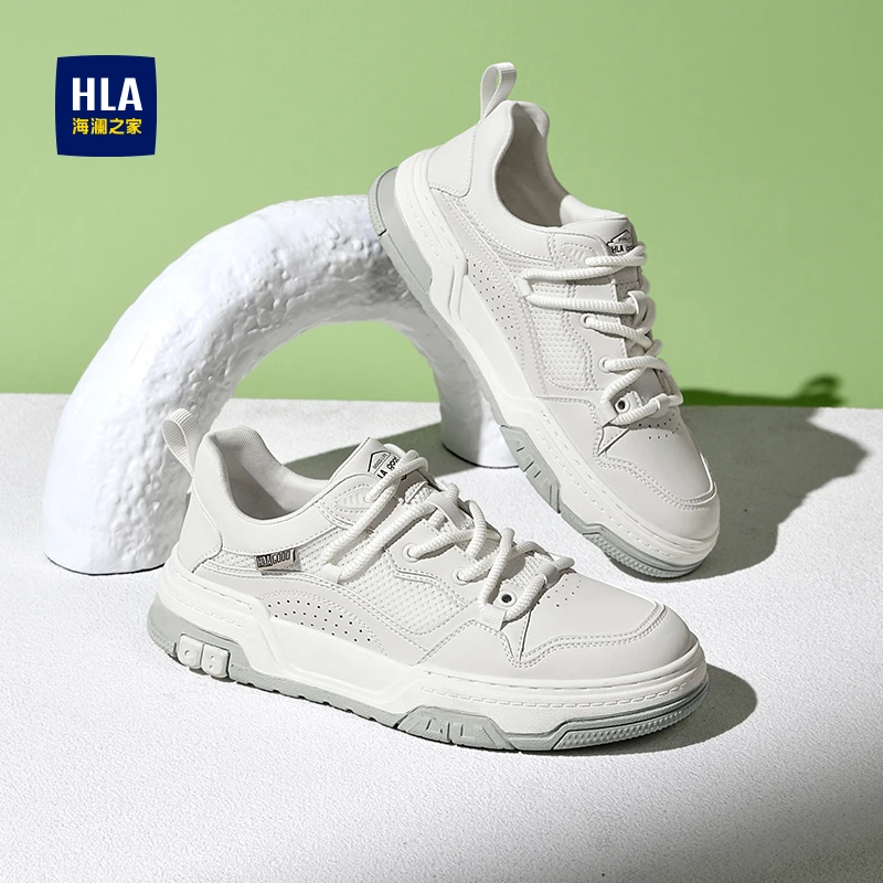 HLA/海澜之家男鞋2025新款潮流透气板鞋耐磨百搭运动休闲鞋小白鞋