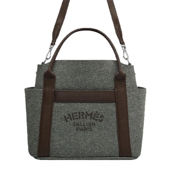 99新 Hermes/爱马仕 99新groom bag灰色毛呢0779马术包手提包斜挎