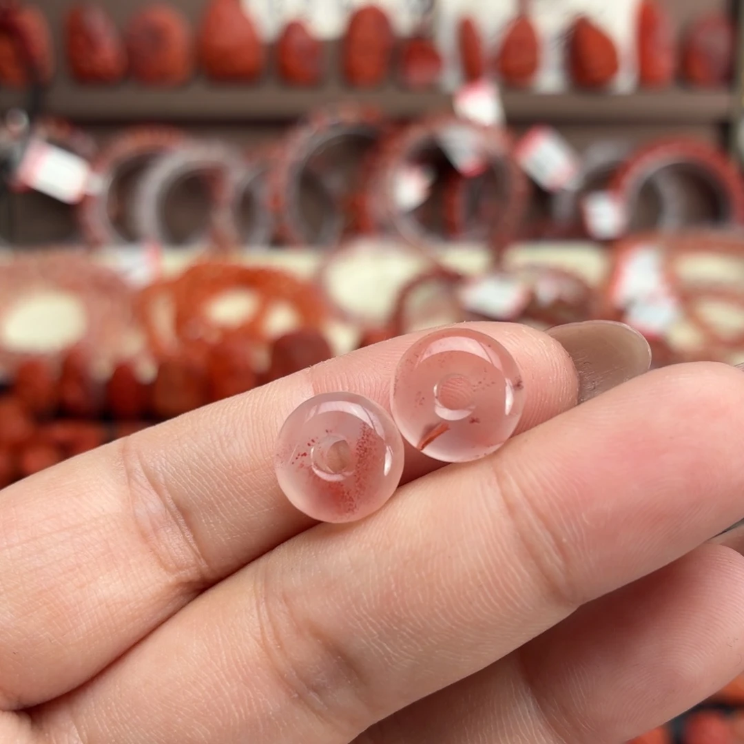 南红玛瑙未镶嵌颈饰甜甜圈一对