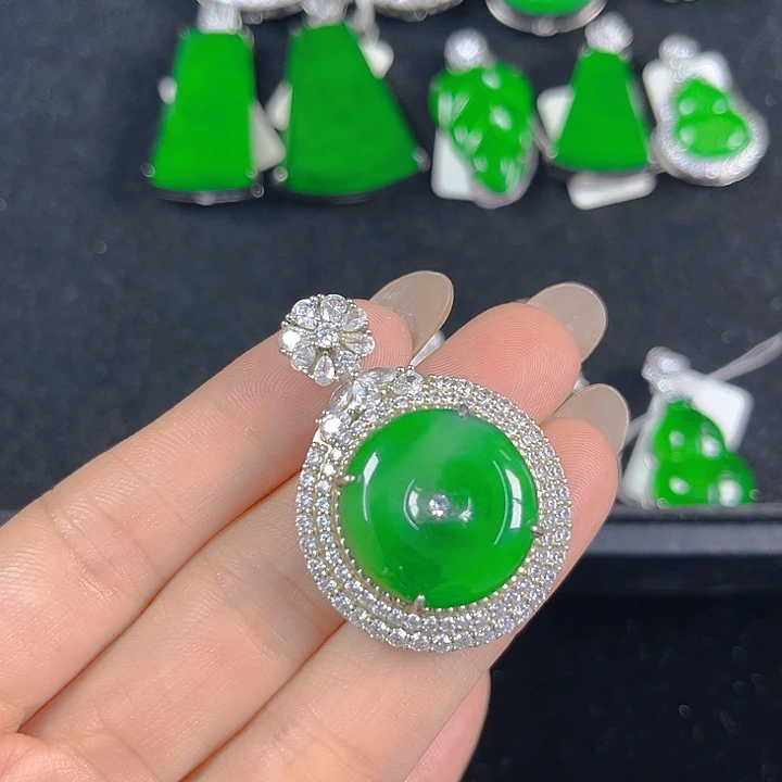翡翠银S925镶嵌吊坠(不含链)