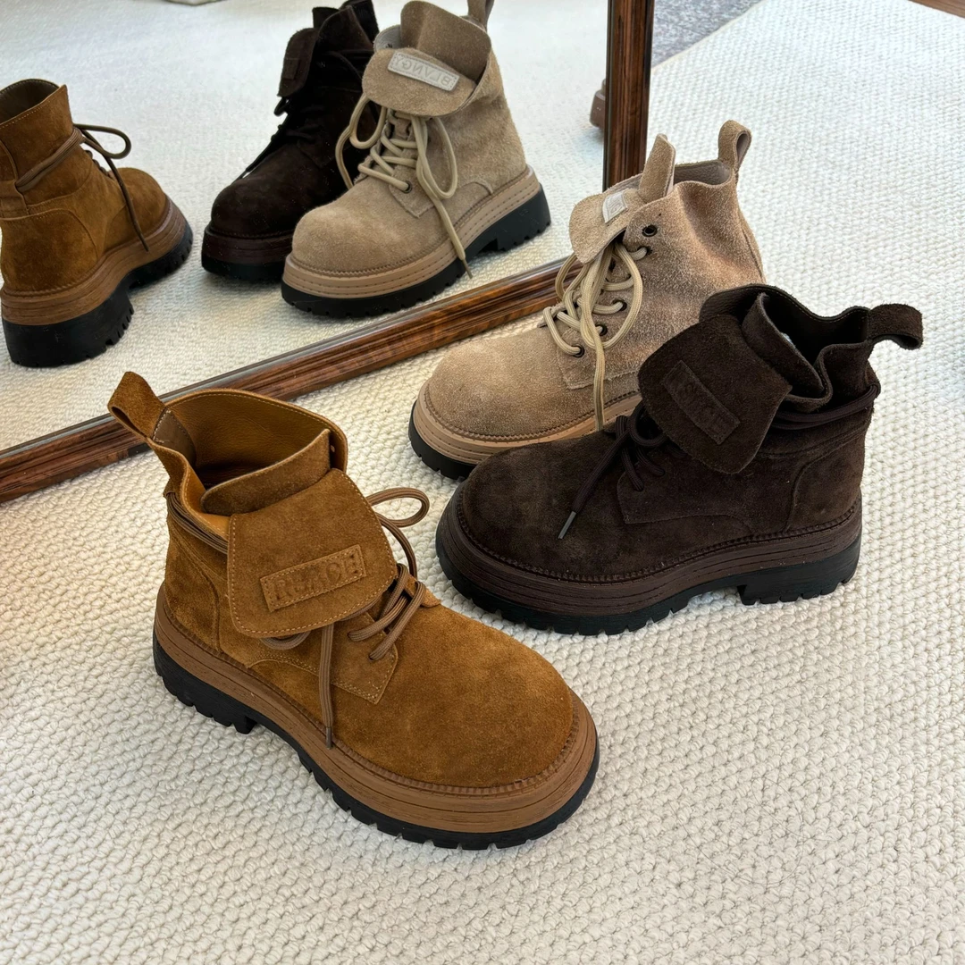 【新疆顺丰包邮】厚底马丁靴女2025新款工装大黄靴增高短靴机车靴