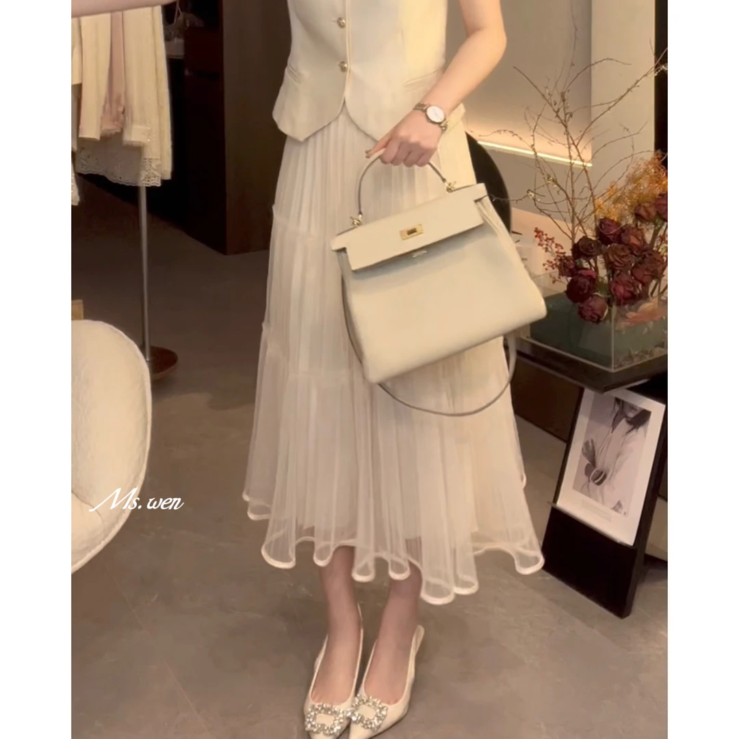 【WENZO2号店】纱裙~法式气质优雅百搭压褶蓬蓬网纱裙W250308
