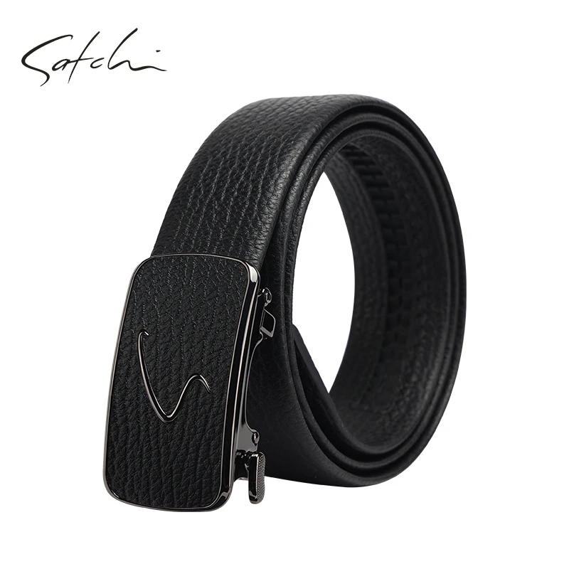 Satchi/沙驰皮带男士真牛皮高档纯牛皮自动扣内穿式腰带时尚潮流