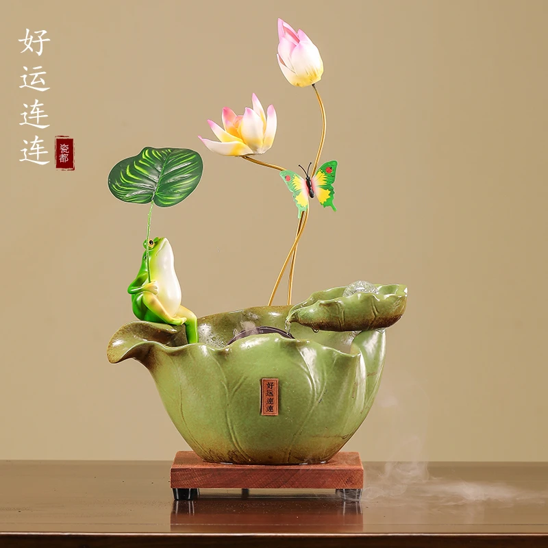 风水轮荷花流水装饰摆件客厅玄关办公室桌面循环招财转运喷泉礼品