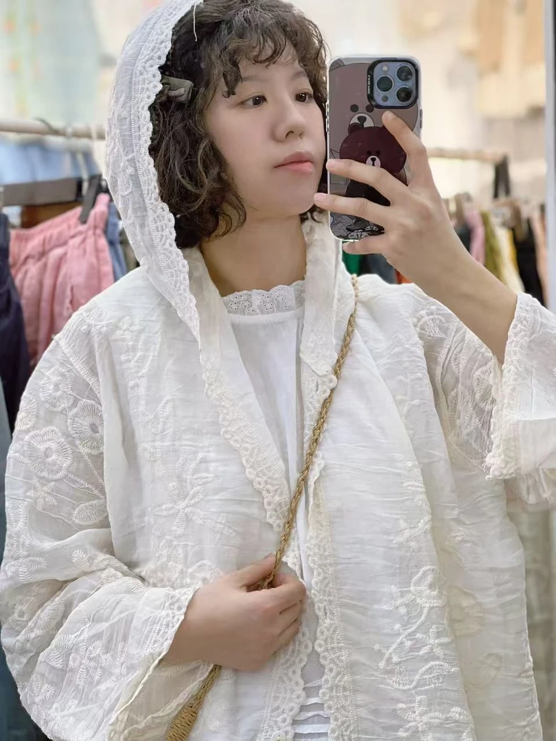 欣益家自制款刺绣花棉布防晒开衫-915（袖盖手面,有黑色棉布籽）