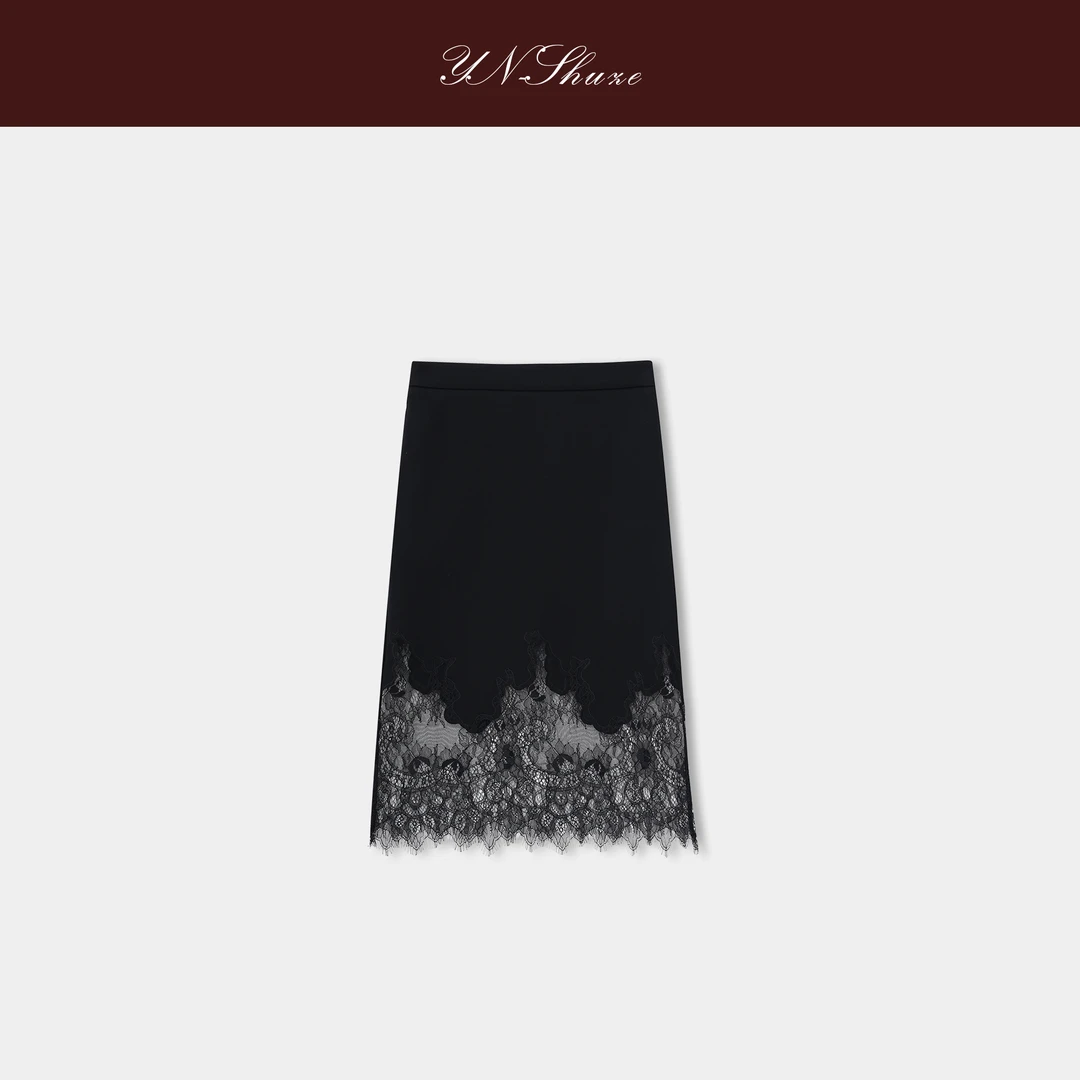 YN-SHUZE【灵韵】气质修身蕾丝网纱拼接半身长裙SZ-YNC-2025302