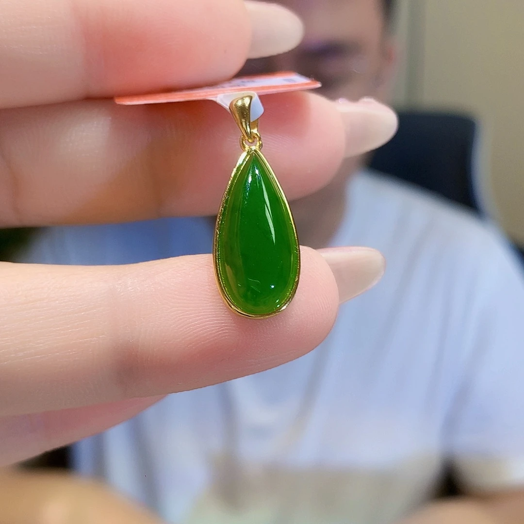 颈饰银S925镀金镶嵌和田玉（碧玉）
