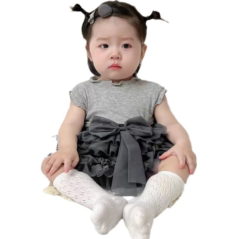 婴幼儿女宝宝小童时髦凸凸裙儿童包屁衣裙无袖背心两件套装短袖