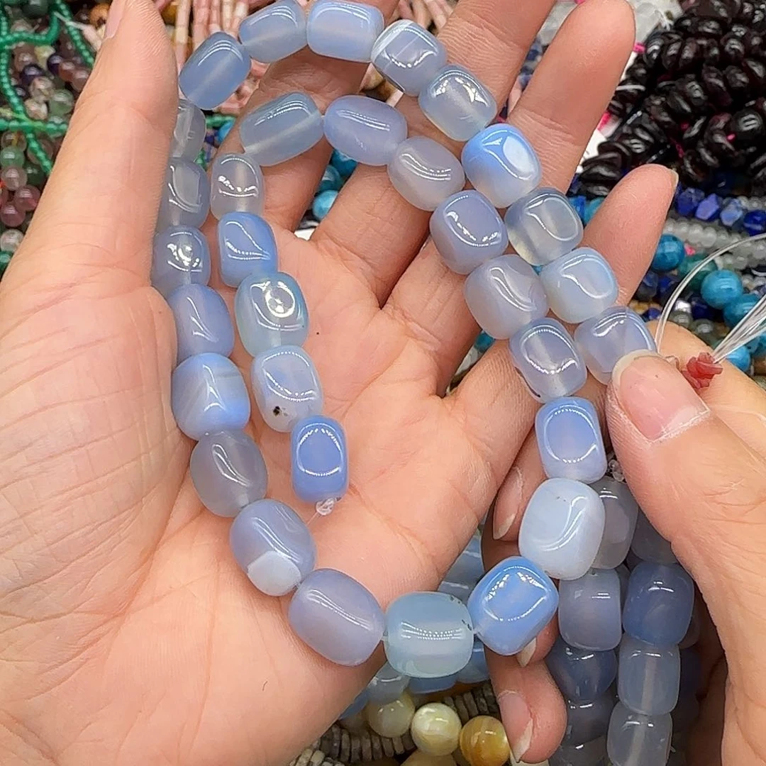 玛瑙/玉髓合金珠宝半成品蓝紫玛瑙8-10mm一条