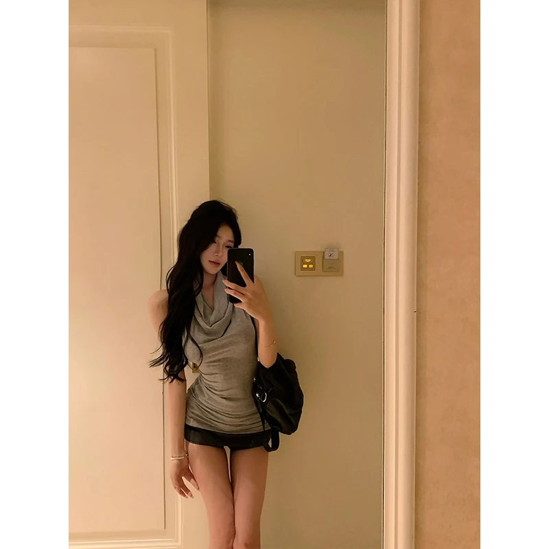 withmin白兔 miu系辣妹 欧若风辣妹荡领挂脖背心露背上衣2522304