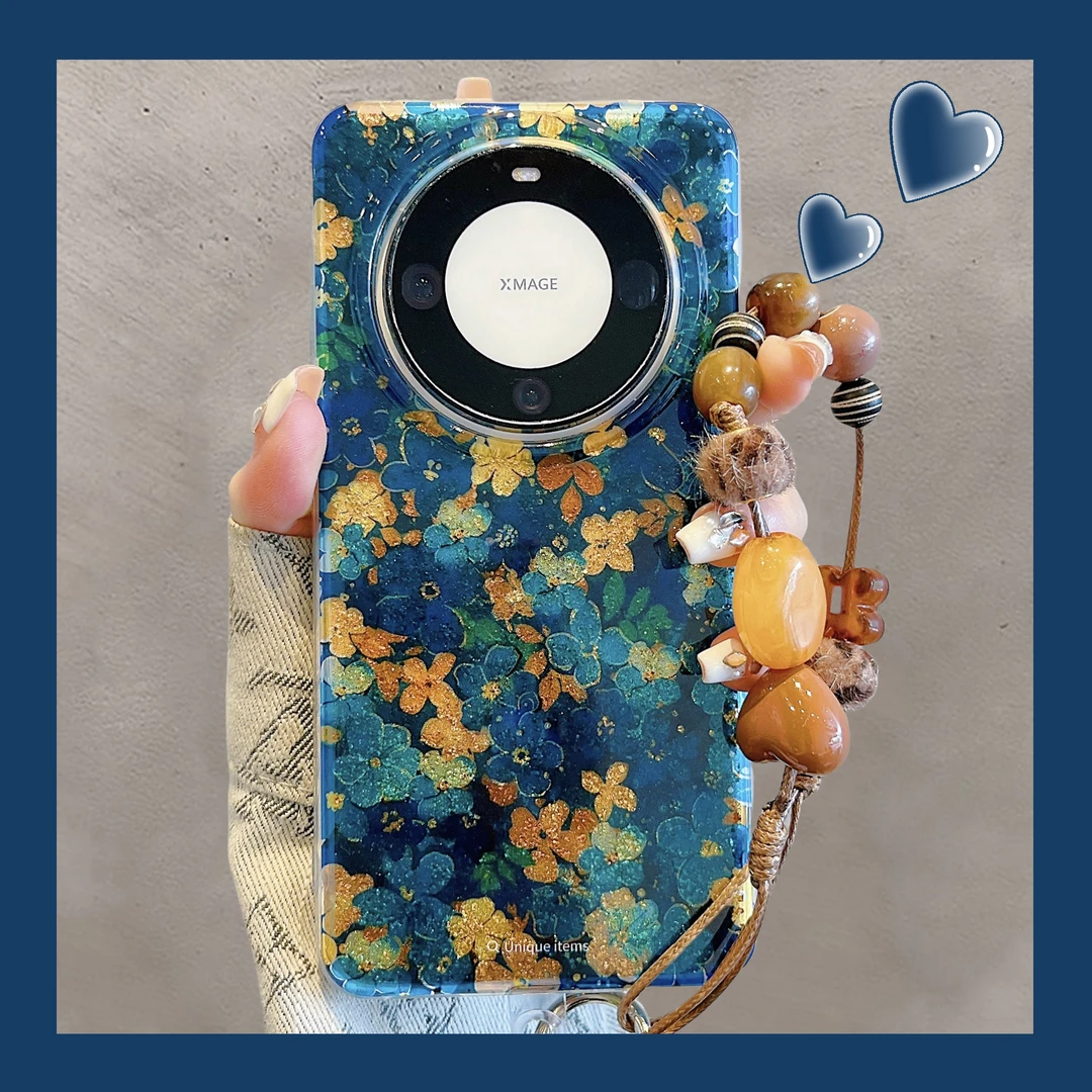 适用华为mate70pro+手机壳唯美闪粉小碎花手链新款双层pura70pro+