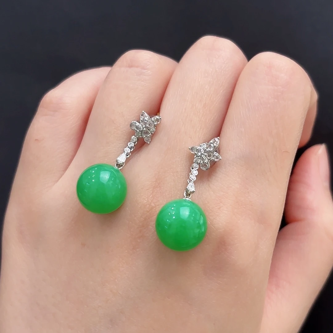 翡翠18K金镶嵌耳饰翡翠耳饰多人不退不换