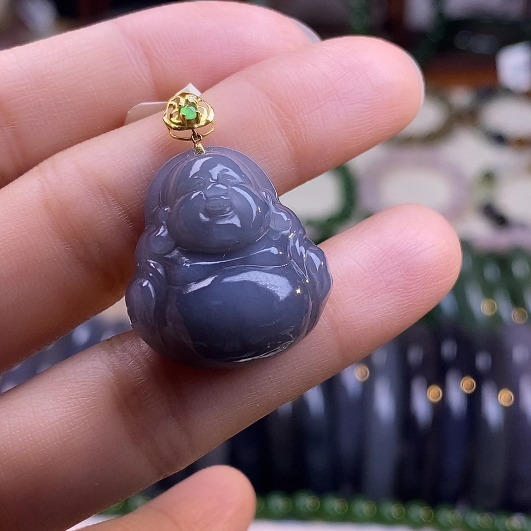 颈饰未镶嵌和田玉毕业级老坑料浓烟紫18.k佛公吊坠