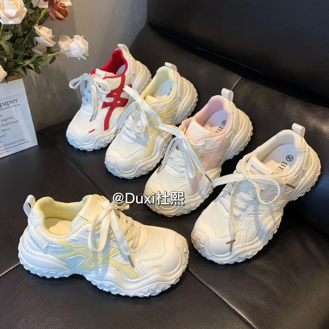 Duxi杜熙2025新款透气增高运动鞋潮鞋轻便轮胎底老爹鞋女