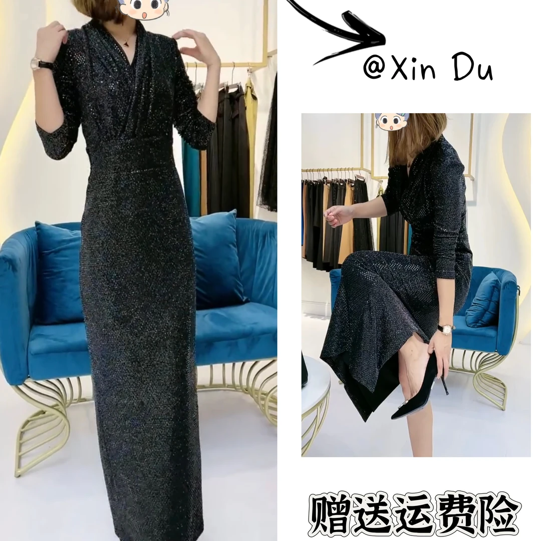 2025秋冬季新款时尚显瘦气质女士网红洋气连衣裙百搭款D24661