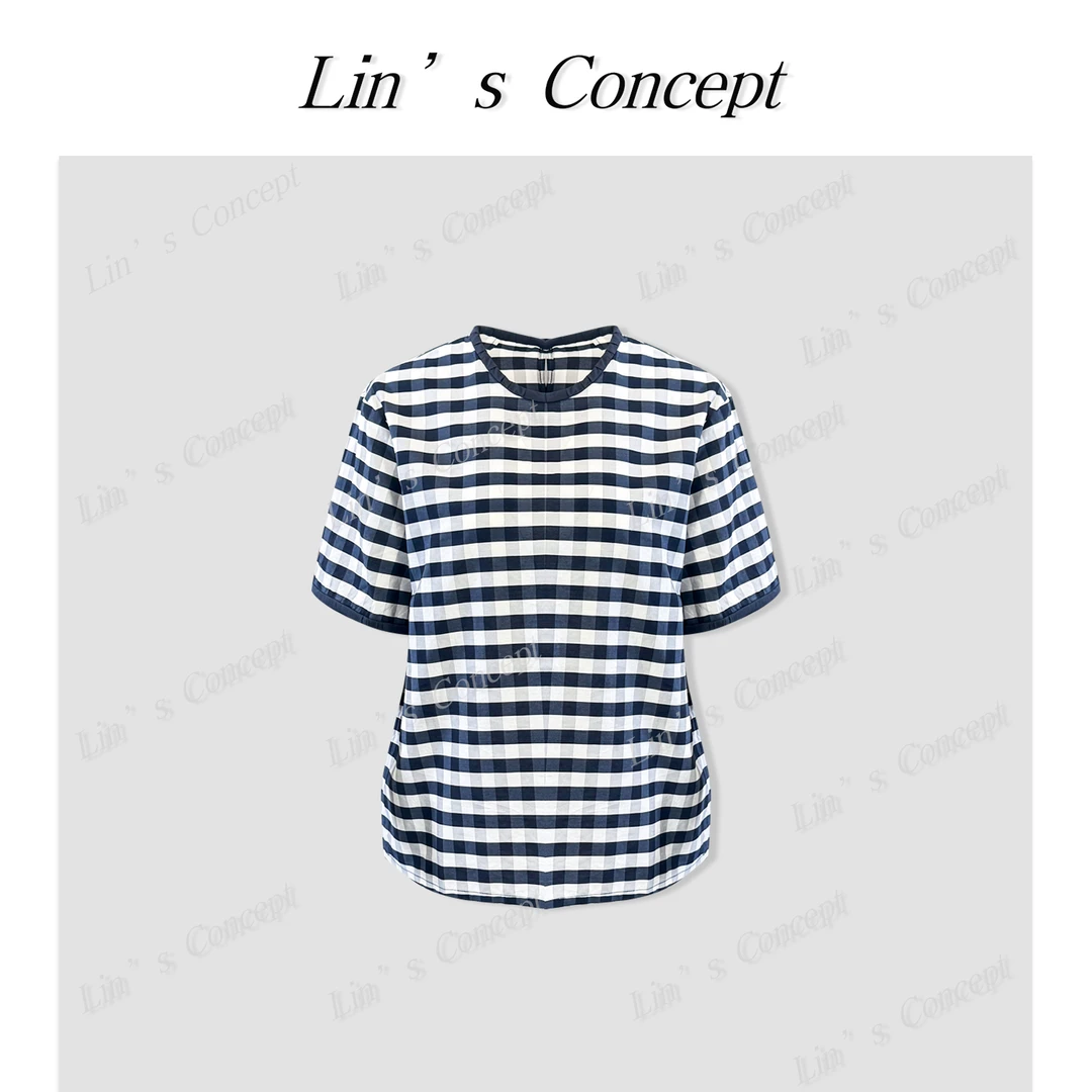 【Lin's concept】极简设计师款圆领格纹衬衫 DL2405604