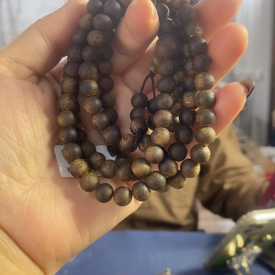 沉香手串小*?棋楠白露圆珠长串0.7/23克+多样性发一