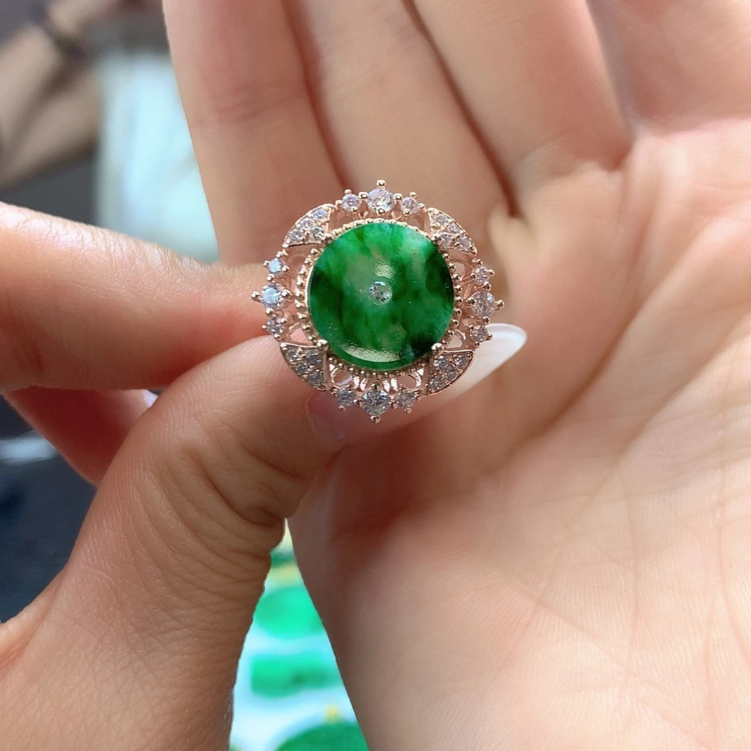 翡翠戒指银S925镶嵌翡翠