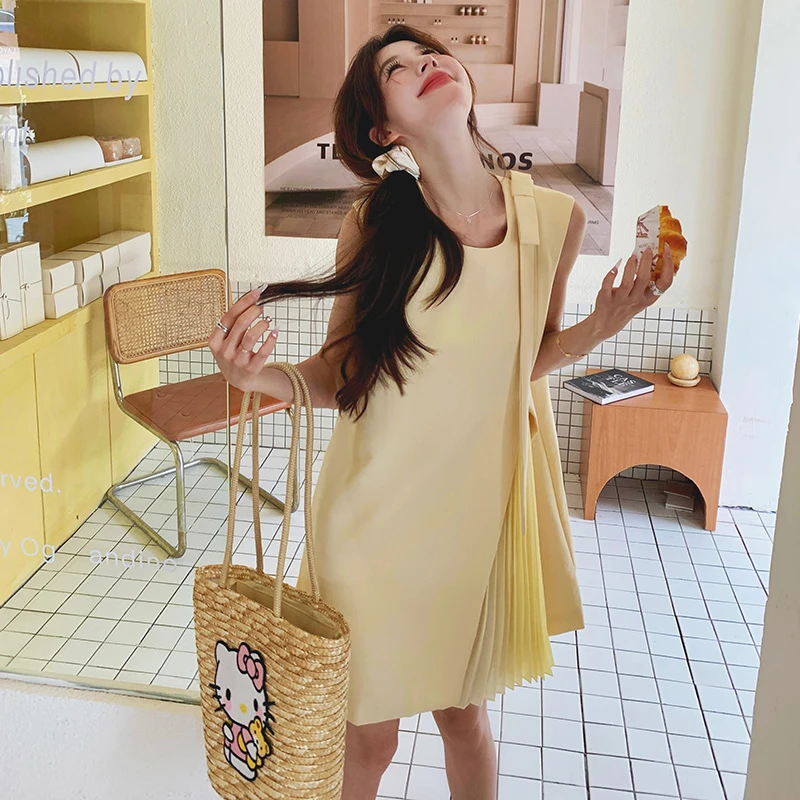 黄色甜美减龄背心裙女夏季轻薄透气2025新款小个子气质显瘦连衣裙