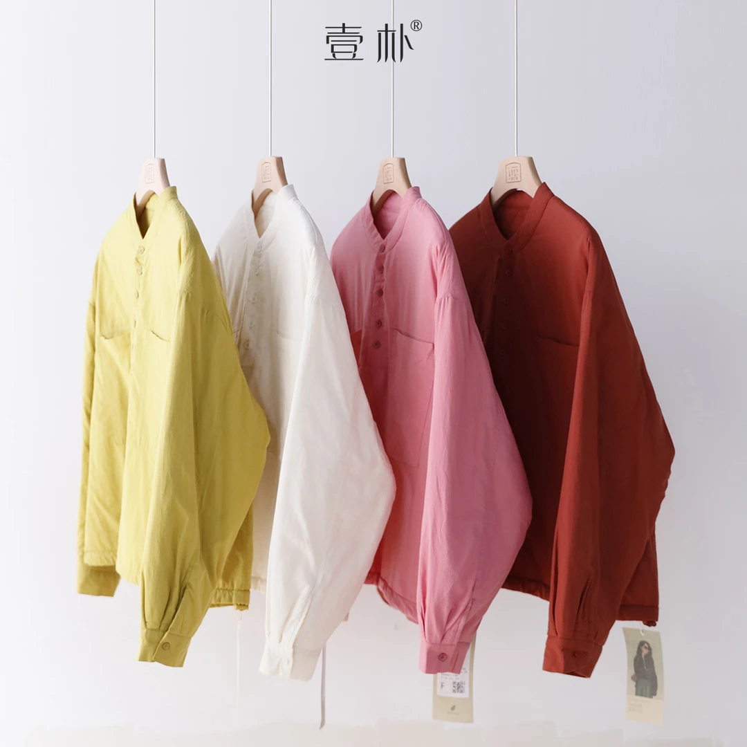 港风大口袋小立领半开襟套头棉服 宽松夹棉加厚上衣小棉衣 5SP598