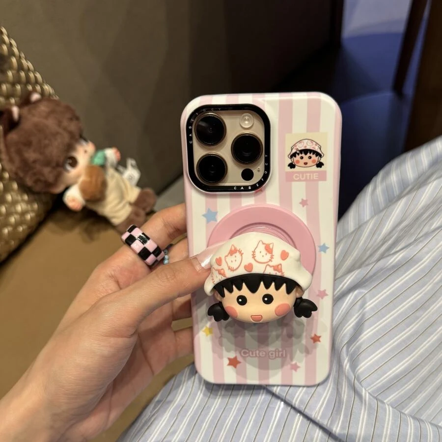 ins可爱少女粉条纹小丸子适用苹果16promax手机壳15保护套14硬13