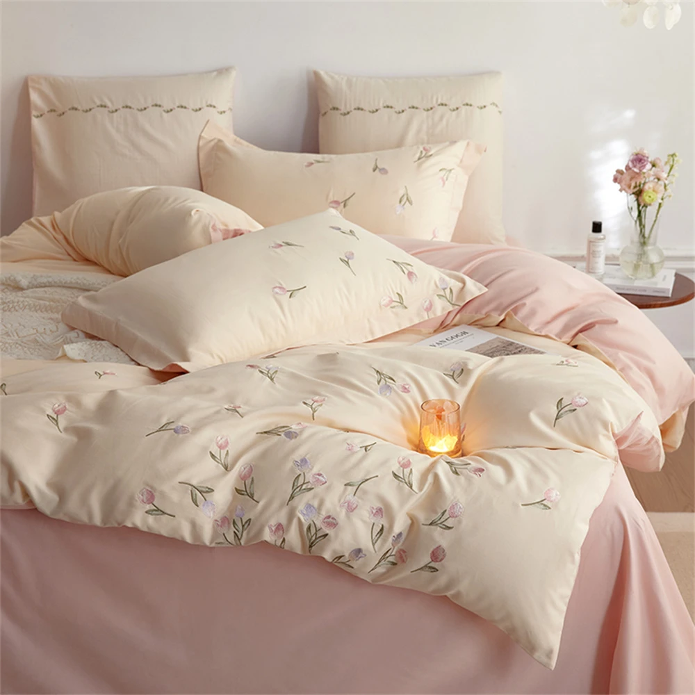 ML 2802 高支全棉磨毛绣花四件套 墨菲花园-奶芙