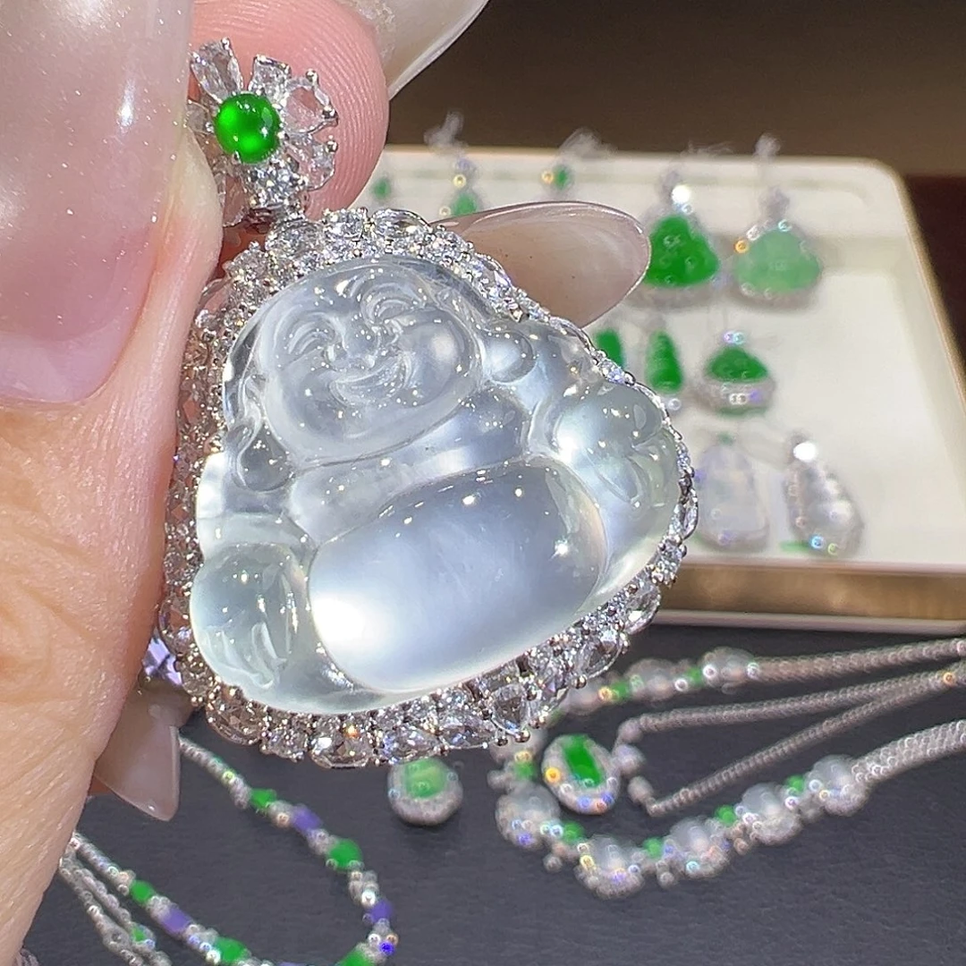 翡翠18K金镶嵌吊坠(不含链)翡翠