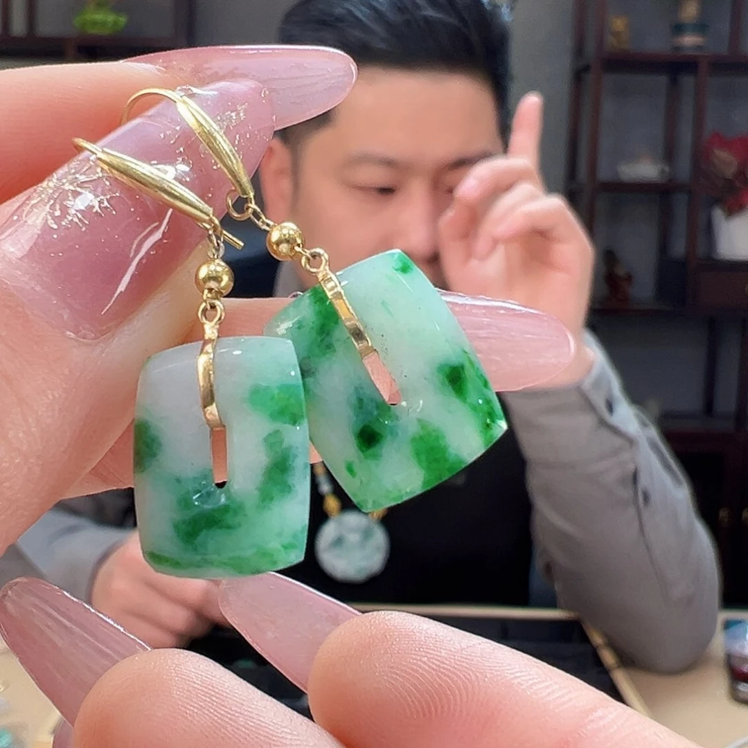 翡翠耳环18K金镶嵌耳环8