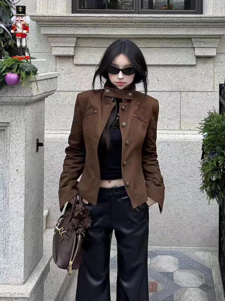 美拉德复古咖色外套女2025新款爆款春季小个子高级感气质夹克上衣