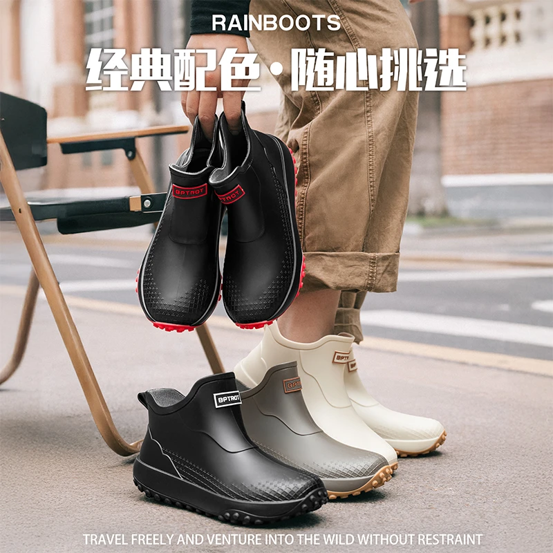 新款短筒雨鞋男士时尚水鞋男款防水防滑胶鞋保暖厨房工作平底雨靴