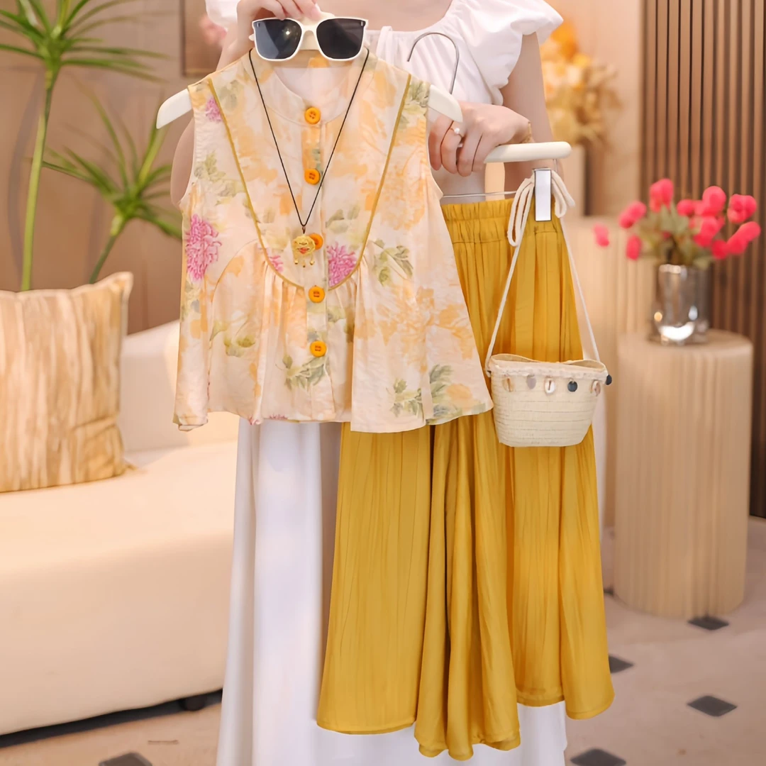 女童夏季套装2025新款设计师款新中式国风套装古风儿童汉服潮